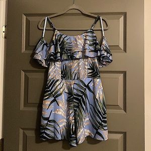 Palm leaf romper, straps, off the shoulder